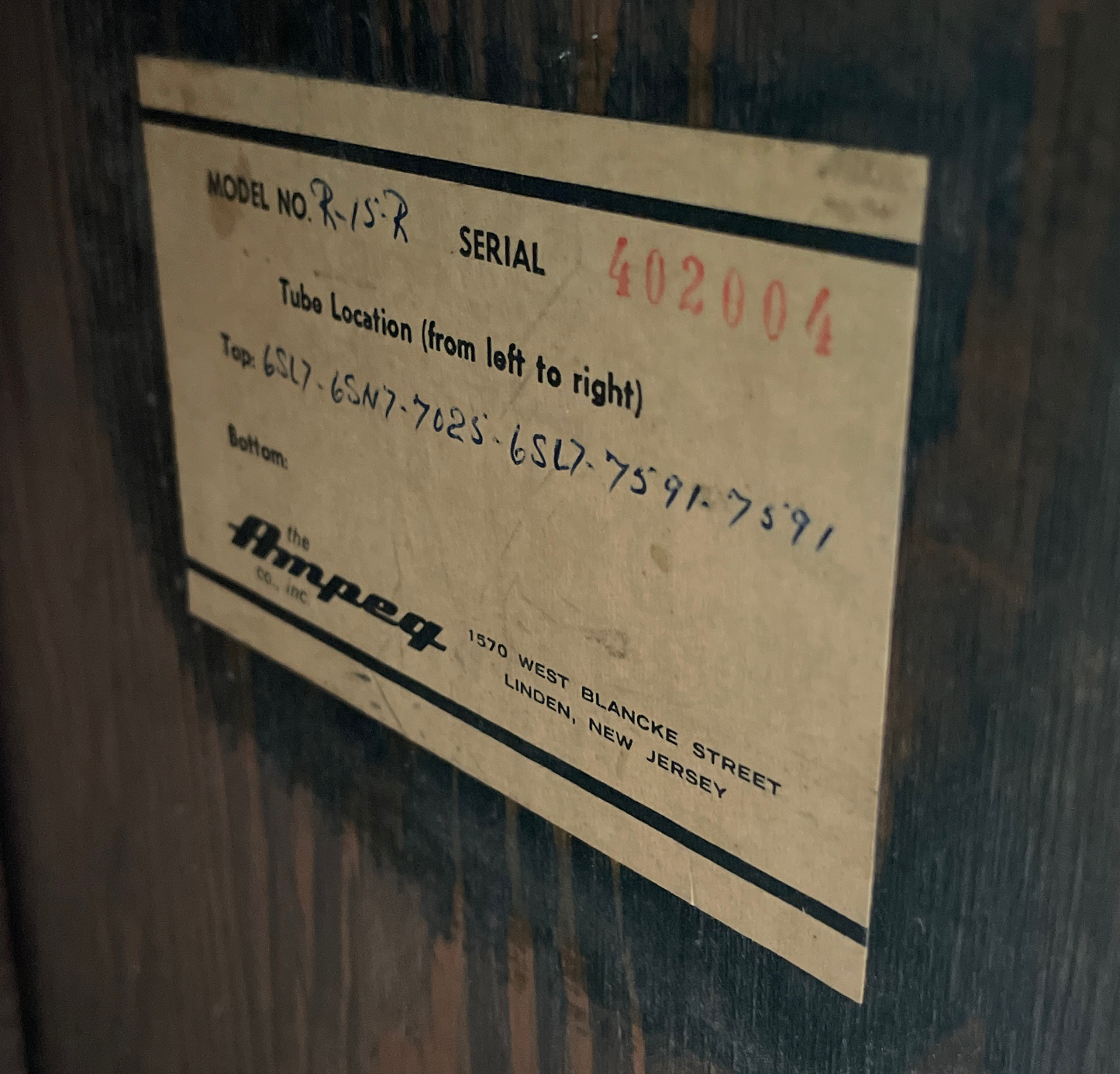 Ampeg R-15R Supereverb 25W 1x15 Tube Combo Amp (1964)